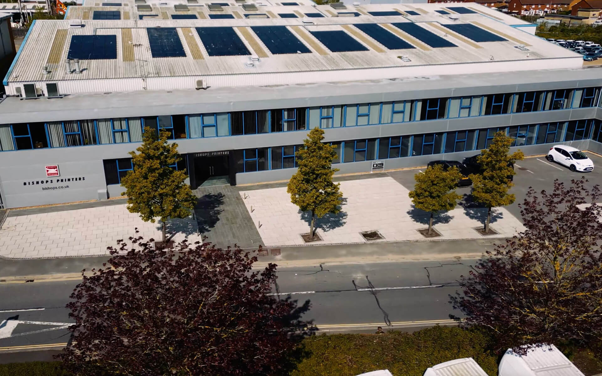 Drone view of Bishops Printers factory